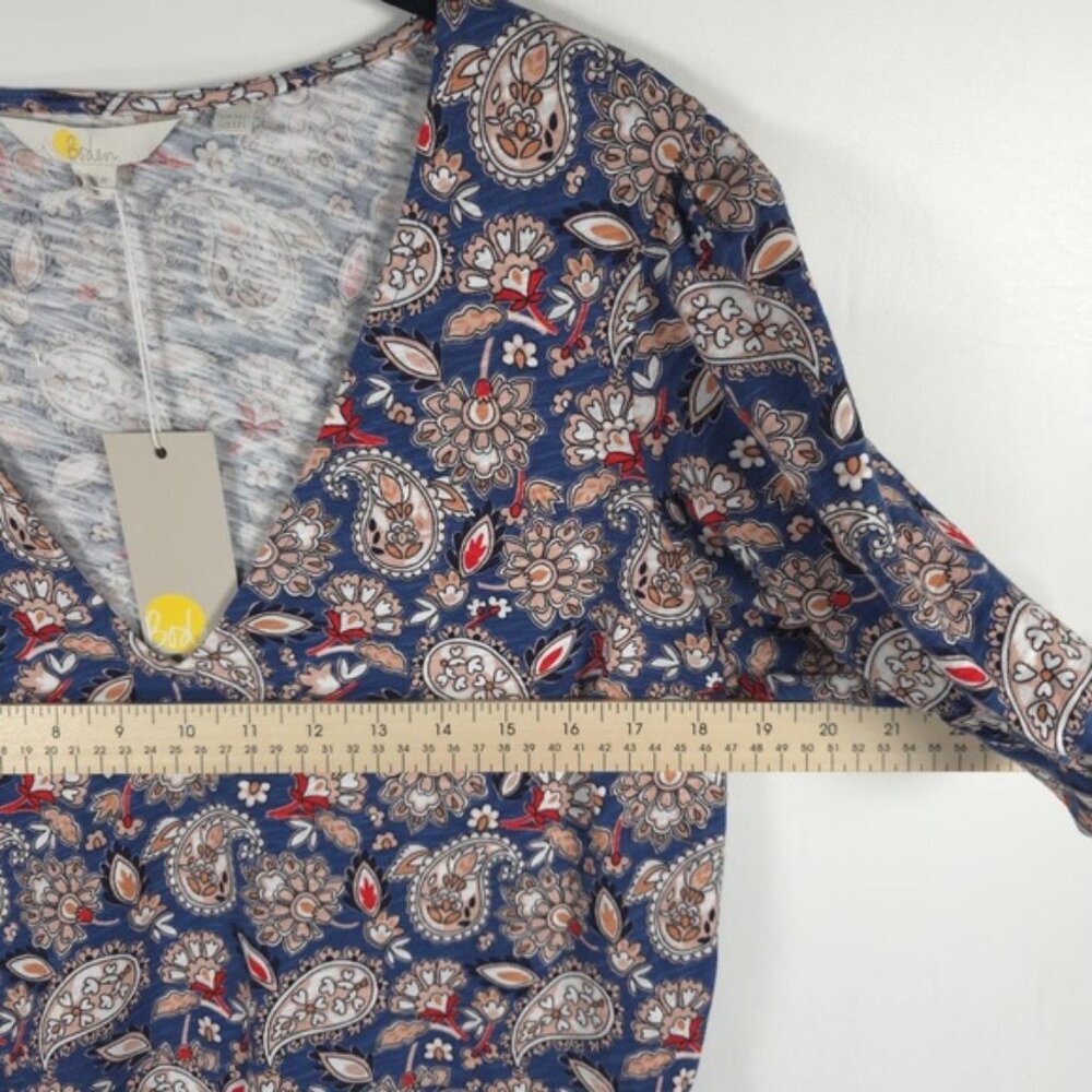 NWT BODEN V Neck Puff Sleeve Paisley Jersey Mini Dress‎ Cotton D0555 Size 12L - Picture 10 of 16